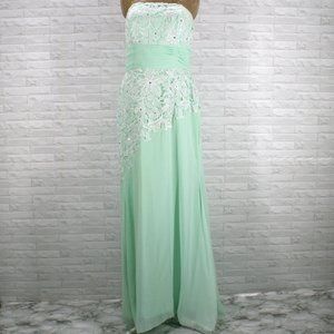 VINTAGE Dress Strapless Floral Retro Lace Applique Pastel Green Plus Size 14